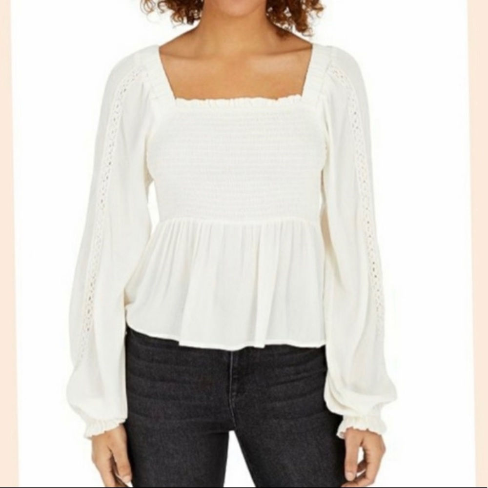 Polly & Esther Crochet Sleeve Peasant Top
